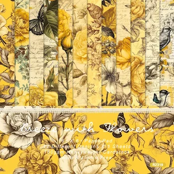 12 גיליונות 6inch וינטג ' צהוב פרחים עיצוב אלבומים נייר רקע לרעיונות מה שהופך את הכרטיס DIY עבודת יד נייר אמנות